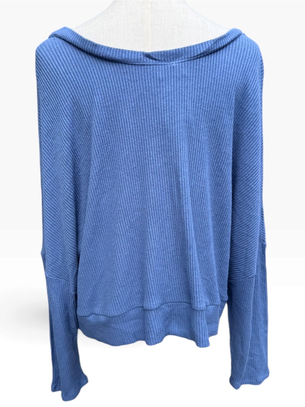 Auden Blue Ribbed V-Neck Sleep Top XXL Oversized Lounge Shirt - Picture 3 of 8